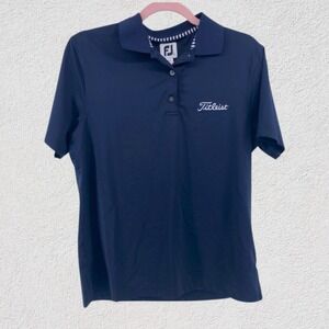 FootJoy Women Medium Golf Polo Titleist FJ Logo Navy Performance Stretch Shirt